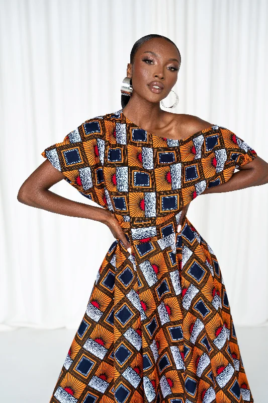 Grand Opening Sale RIRE African Print One-shoulder Midi Dress