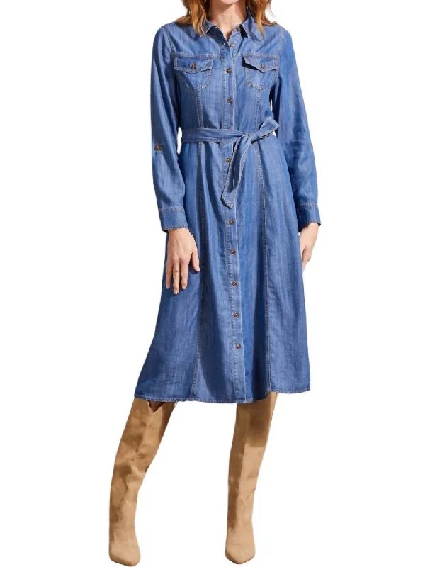 Sale Event Button Front Midi Dress In Blue Jay