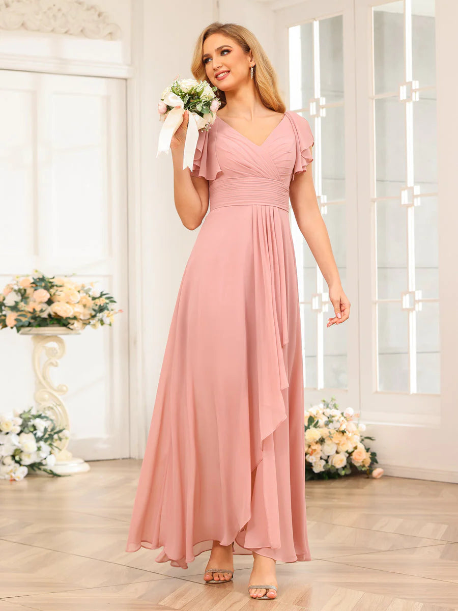 Friends and Family Sale A-Line/Princess V-Neck Long Wedding Party Dresses With Ruffles Friends and Family Sale A-Line/Princess V-Neck Long Wedding Party Dresses With Ruffles