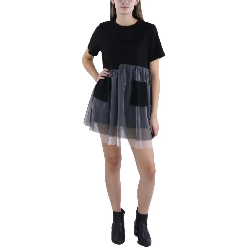 Incredible Offers Womens Tulle Trim Short Mini Dress
