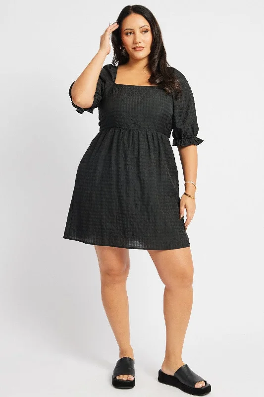 Sale Event Black Check Babydoll Mini Dress
