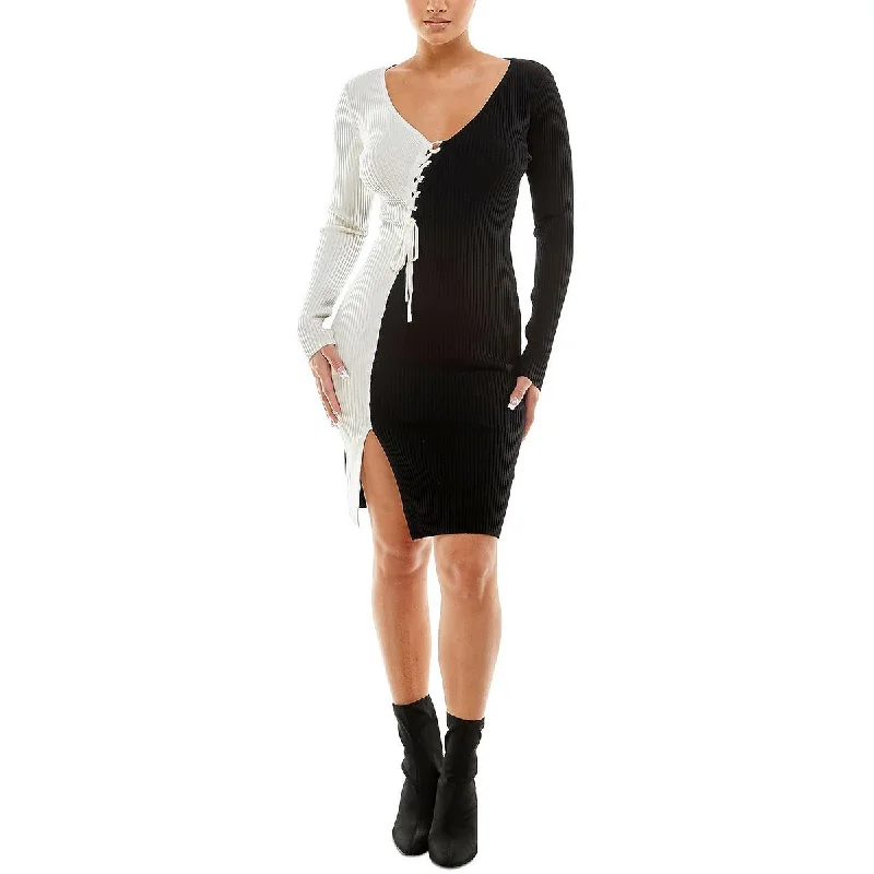 Hurry In Juniors Womens Knit Colorblock Sweaterdress