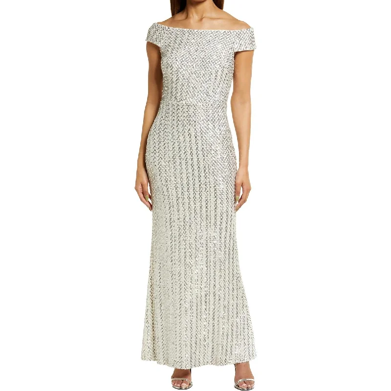 Price Drop Womens Sequin Off-The-Shoulder Evening Dress