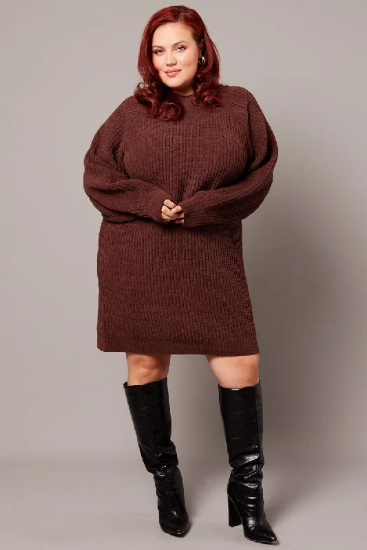 Buy Now Brown Chenille Sweater Minidress