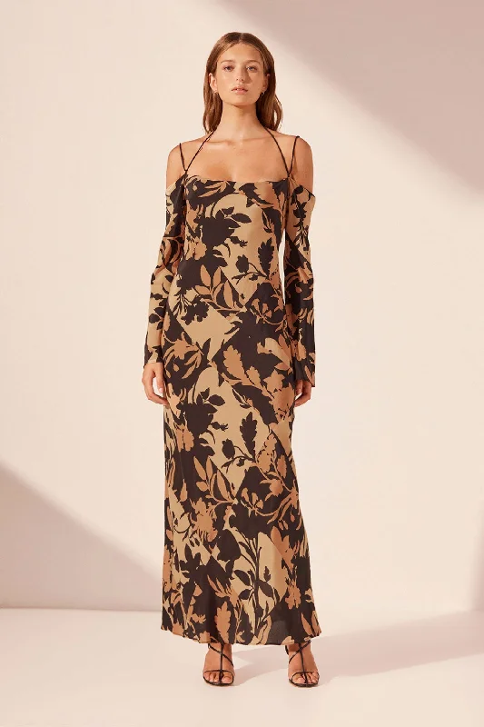 YEAR-End Sale LAI SILK OFF THE SHOULDER TIE MAXI DRESS