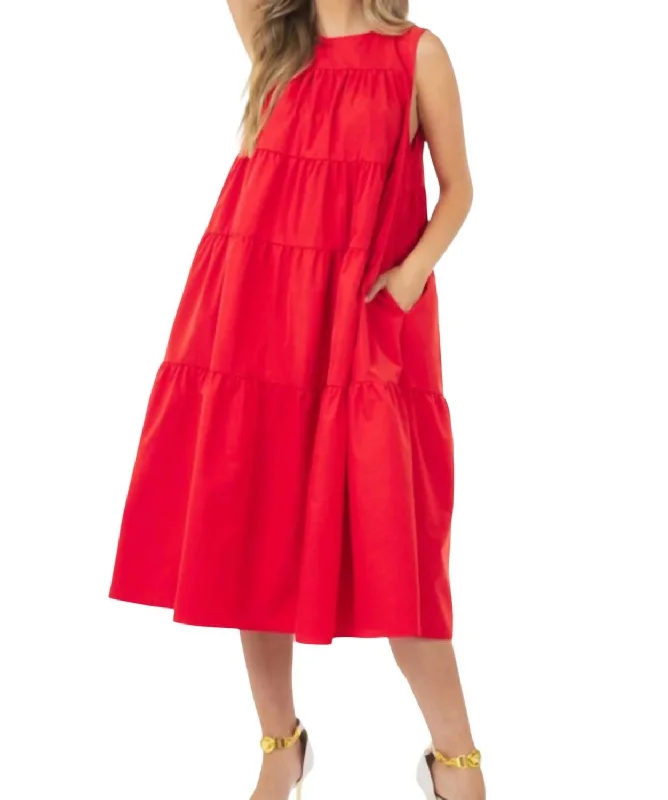 Don't Wait Sleeveless Poplin Dress In Red