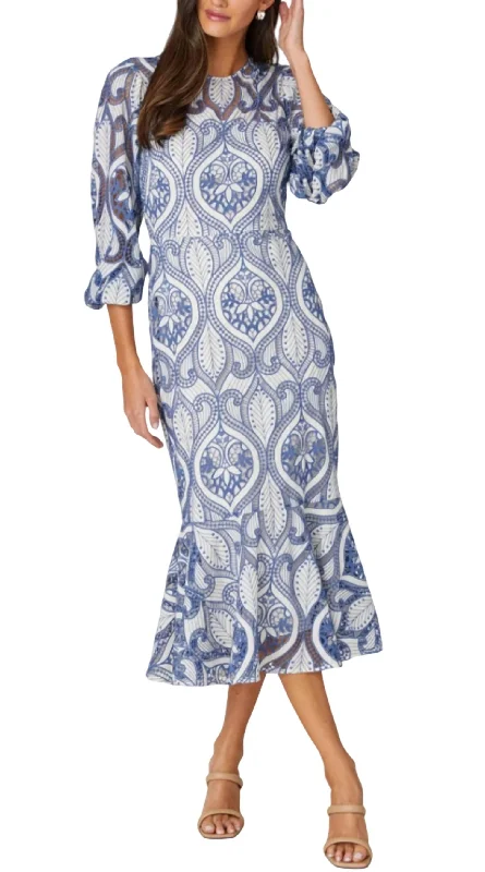 Special Savings Adella Midi Dress In Ivory/sea Blue
