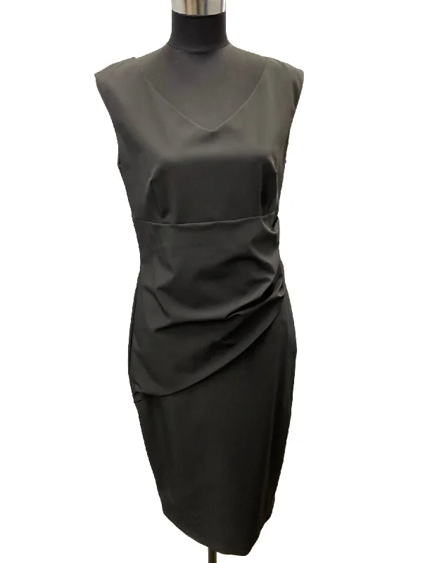 Year-End Sale Sleeveless Ruched Cotton Stretch Dress In Black