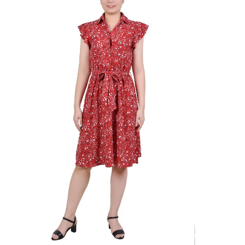Hot Deal Petites Womens Woven Floral Fit & Flare Dress