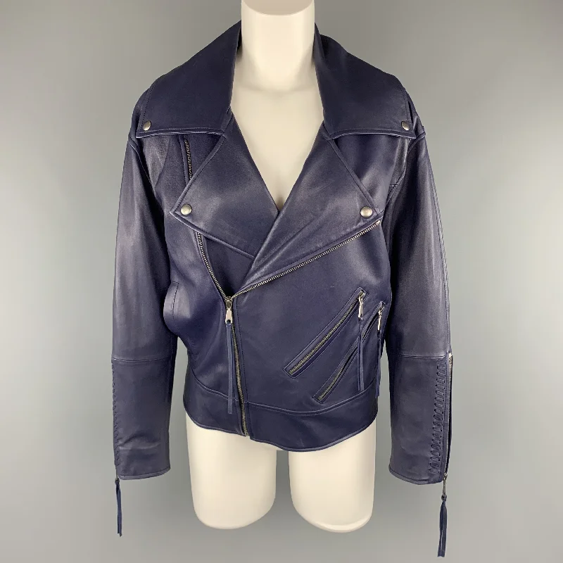 Best Bargains REBECCA MINKOFF Size XS Navy Leather Lamb Skin Biker Jacket
