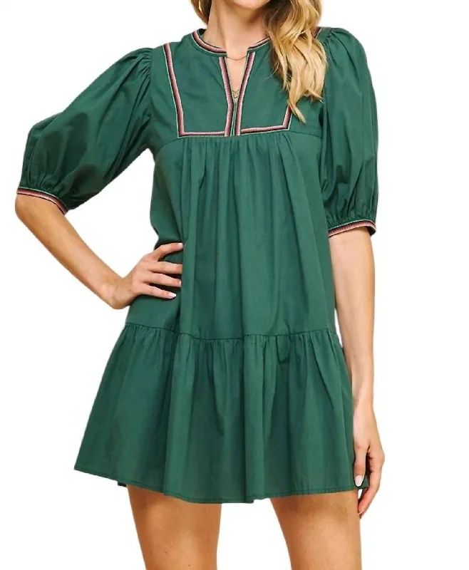 Clearance Sale Tape Trim Detail Dress In Hunter Green