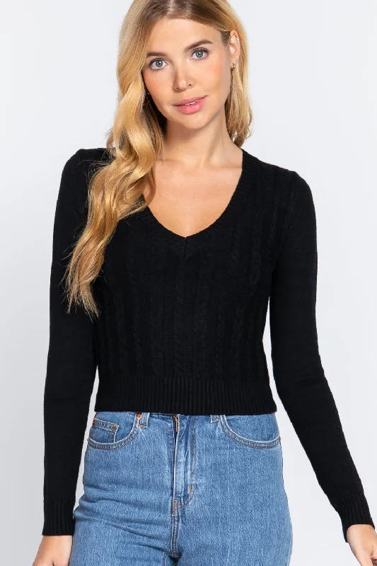 Limited Time Long Sleeve V-neck Cable Sweater