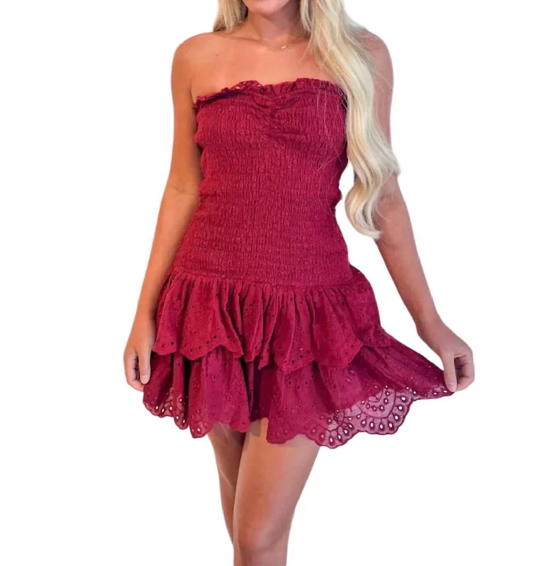 Super Sale Neriah Lace Off Shoulder Dress In Maroon