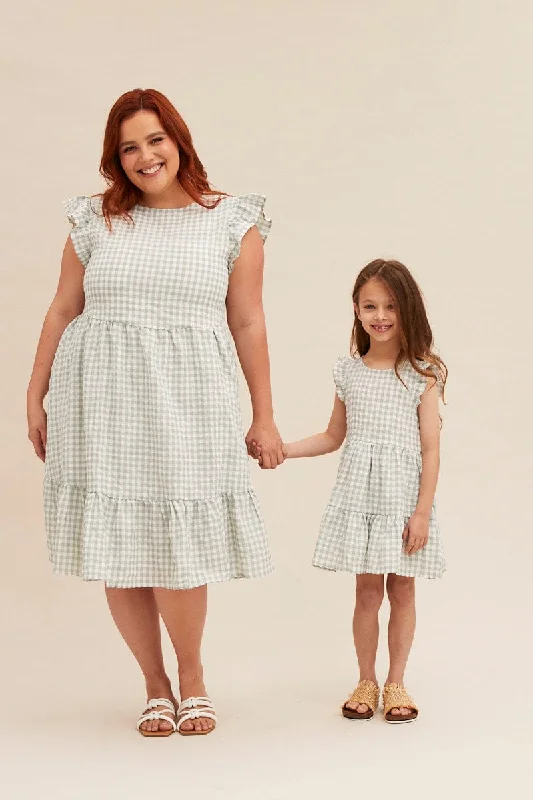 Mega Sale Check Short Sleeve Check Tiered Smock Dress