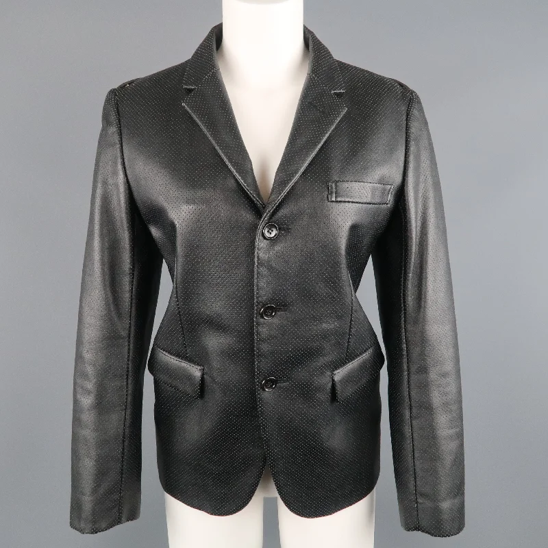 YEAR-End Clearance COMME des GARCONS S Black Perforated Faux Leather Notch Lapel Blazer YEAR-End Clearance COMME des GARCONS S Black Perforated Faux Leather Notch Lapel Blazer