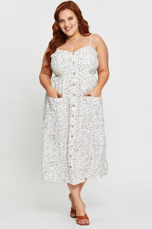 Deep Discounts Polka Dot Midi Dress V-neck Sleeveless