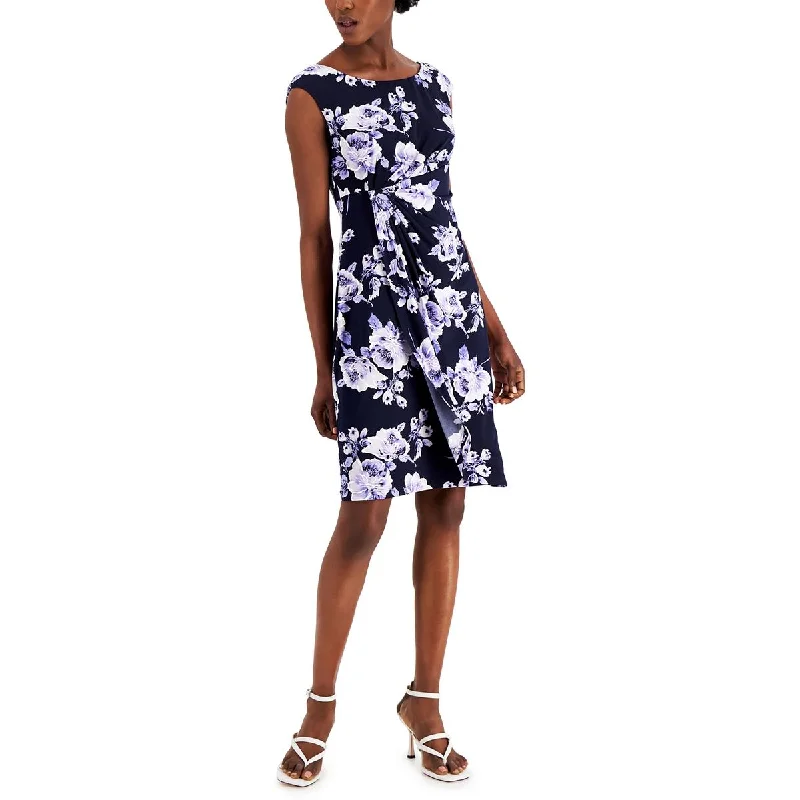 Exclusive Preview Petites Womens Floral Jersey Sheath Dress