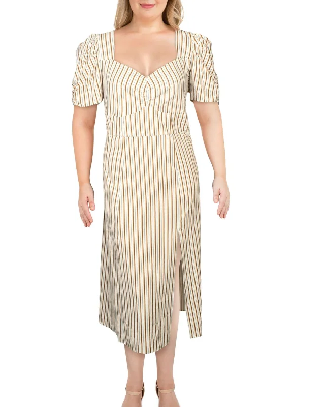 Markdown Madness Danielle Bernstein Women's Plus Woven Polyester Maxi Dress White/Brown strip Size 24W | White Markdown Madness Danielle Bernstein Women's Plus Woven Polyester Maxi Dress White/Brown strip Size 24W | White