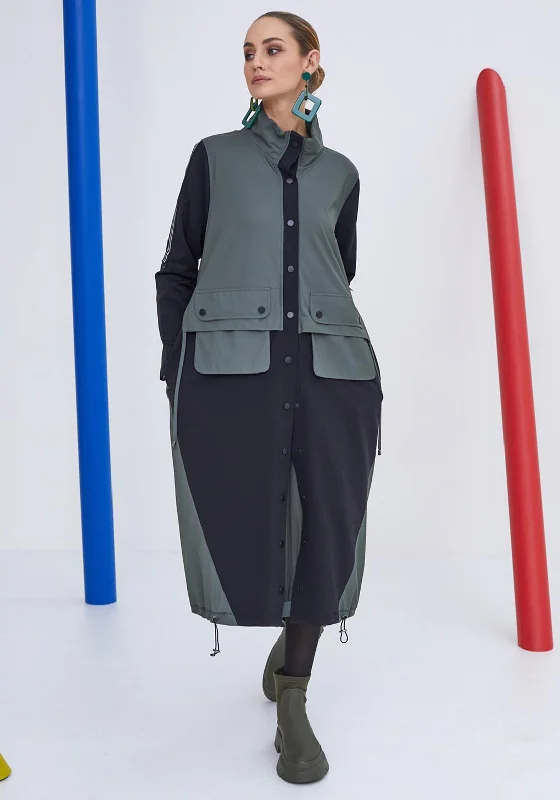 Low Prices Naya Two Tone Jersey Mix Long Jacket, Khaki & Black