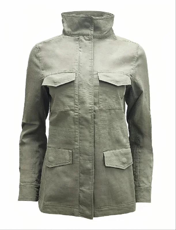 Super Bargain HoodLamb Women's Green Field Hemp Cotton High Collar Jacket 420 NWT