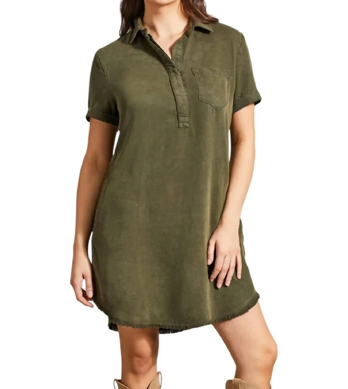 Clearance Event Pop Over Shirt Dress In Olive