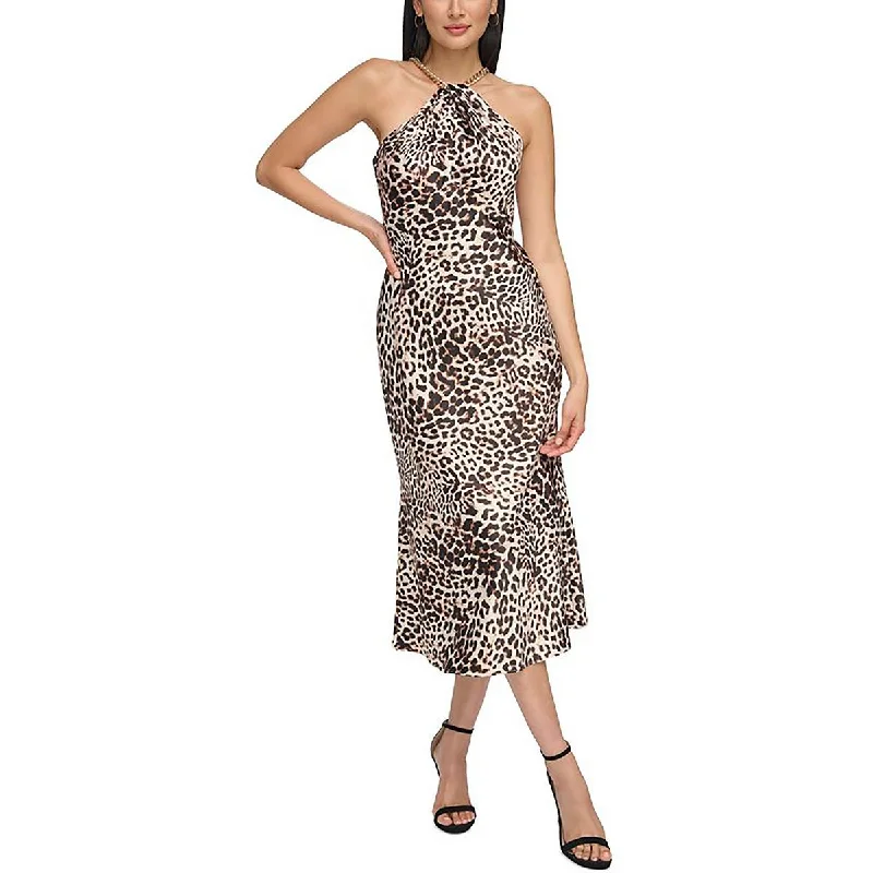Exclusive Deal Womens Satin Animal Print Midi Dress