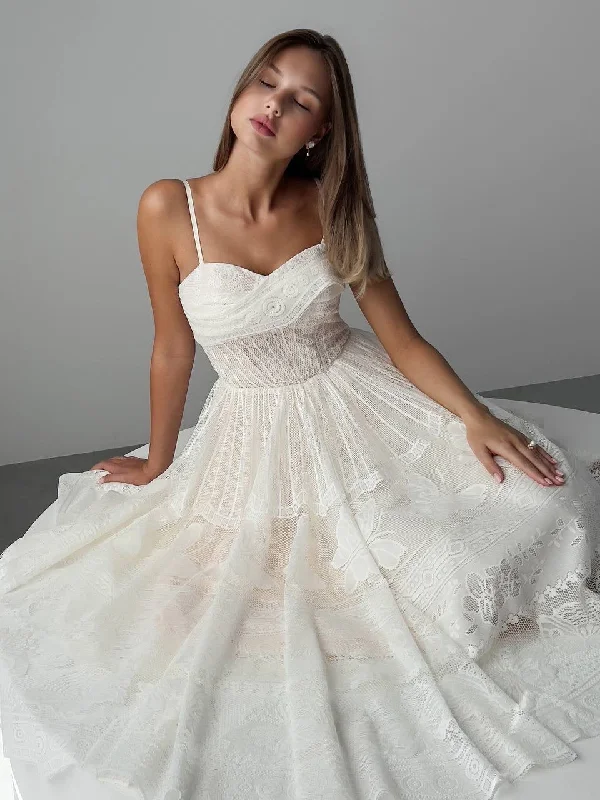 Special Price Elegant Lace Midi Dress with Spaghetti Straps