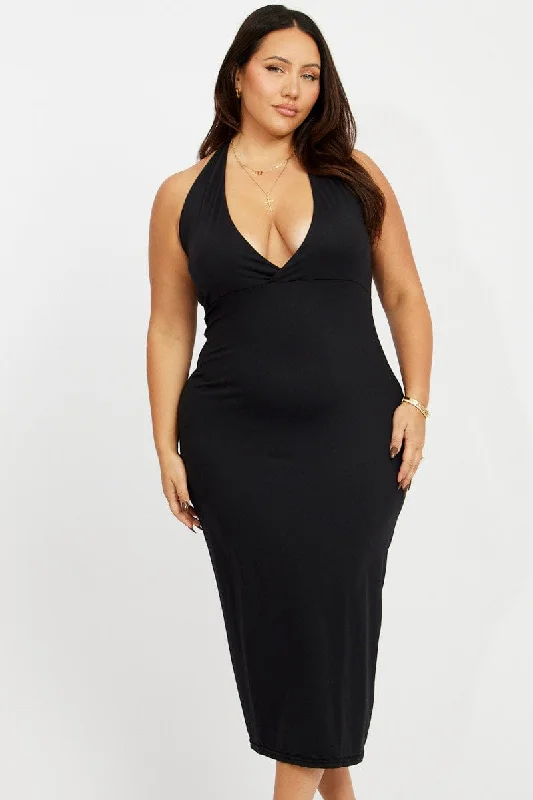 New Markdowns Black Halterneck Supersoft Bodycon Maxidress