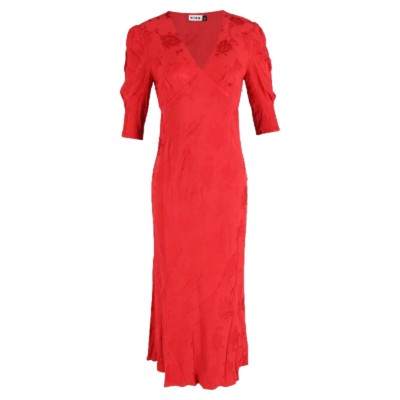 Huge Savings Rixo Zadie Floral Jacquard Midi Dress in Red Polyester