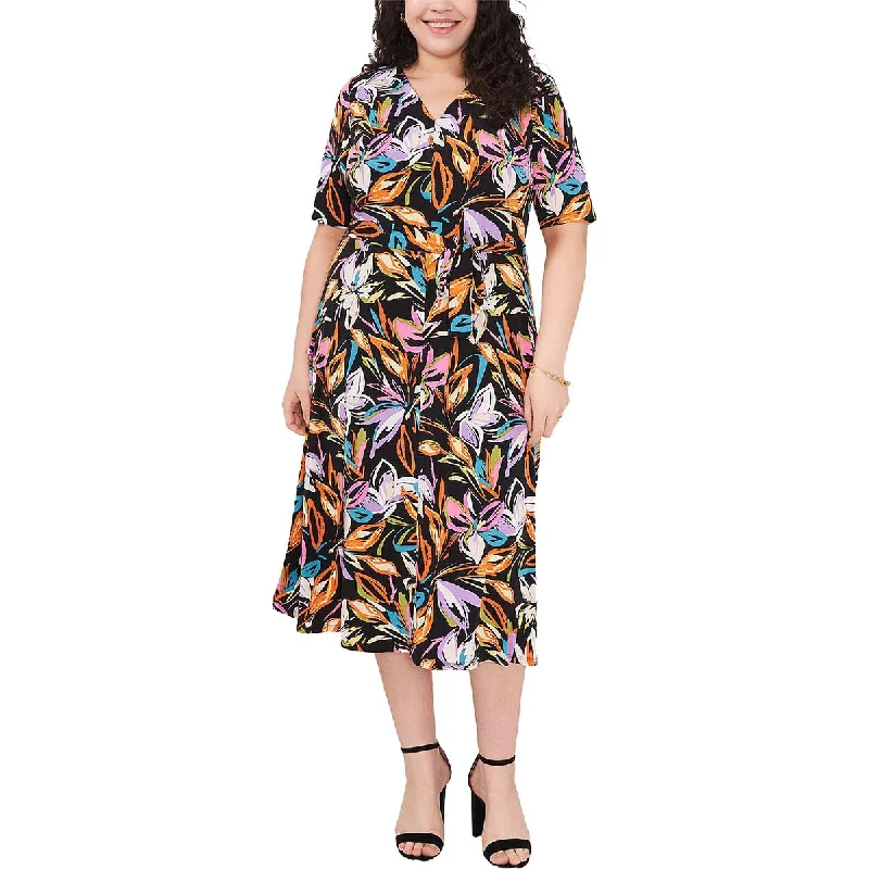Huge Discounts Plus Womens Floral Calf Midi Dress