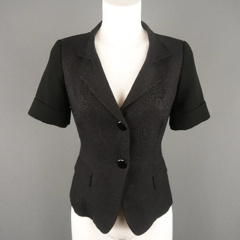 Special Savings MAX MARA Size 4 Navy & Black Linen Short Sleeve Jacket