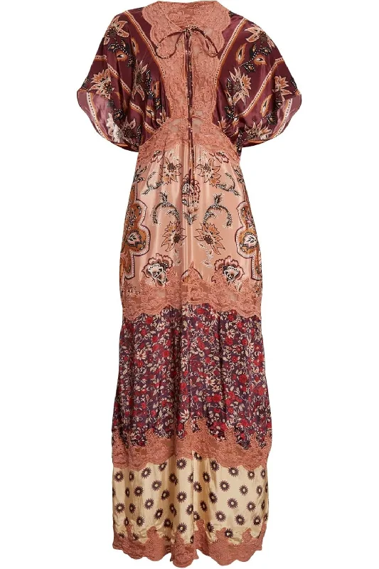 Hot Deal Farm Rio Women's Laces Short Sleeve Maxi Dress, Glam Tapestry Burgundy