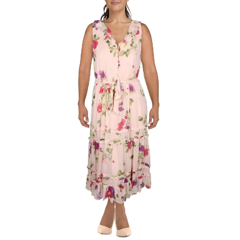 Can't Be Beat Womens Floral Sleeveless Midi Dress