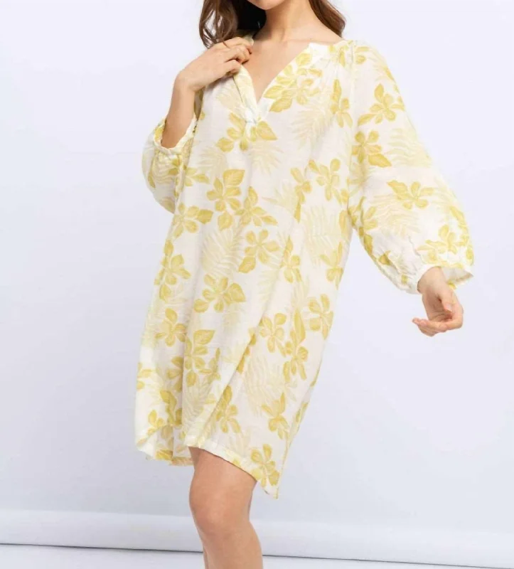 Price Blitz Floral V-Neck Tunic Dress In Yellow/white