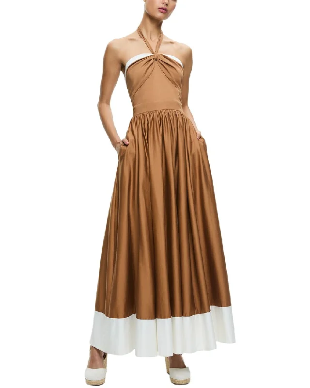 Year-End Clearance alice + olivia Beatrix Sweetheart Tie Neck Midi Dress