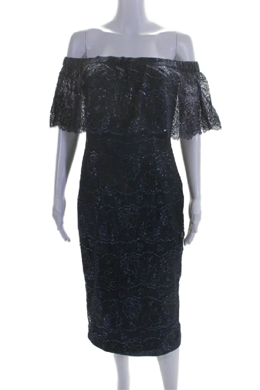 Major Savings Theia Womens Lace Off The Shoulder Short Sleeves Dress Midnight Blue Major Savings Theia Womens Lace Off The Shoulder Short Sleeves Dress Midnight Blue