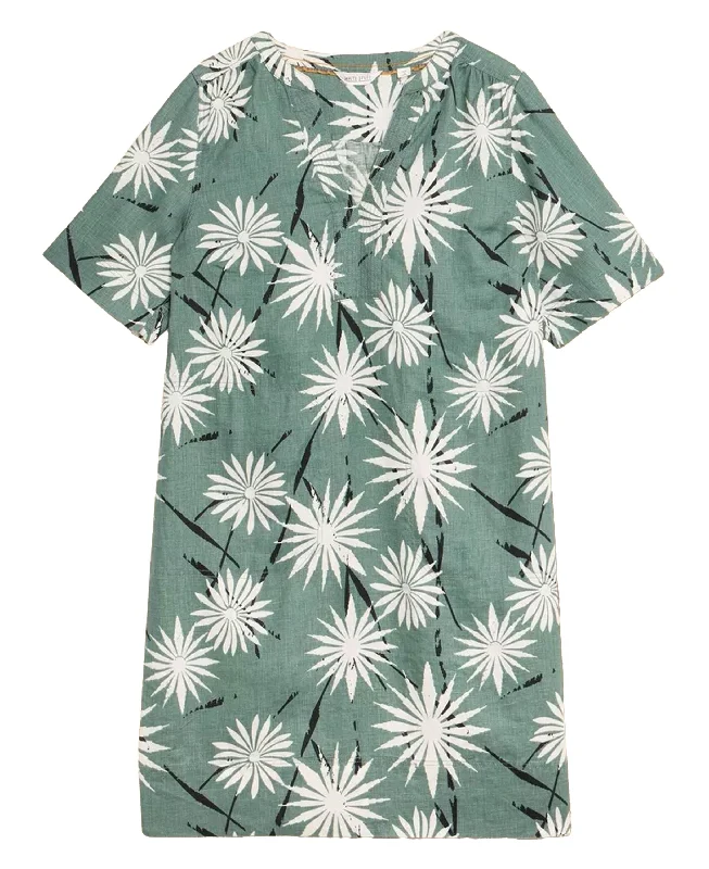 Flash Sale June Linen Shift Dress - Green Print