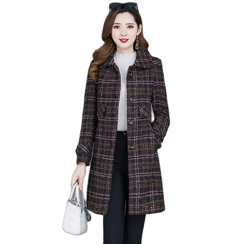 Super Sale JARAH Design Women's Fine Fashion Elegant Pink & Brown Plaid Luxury Style Wool Coat Jacket