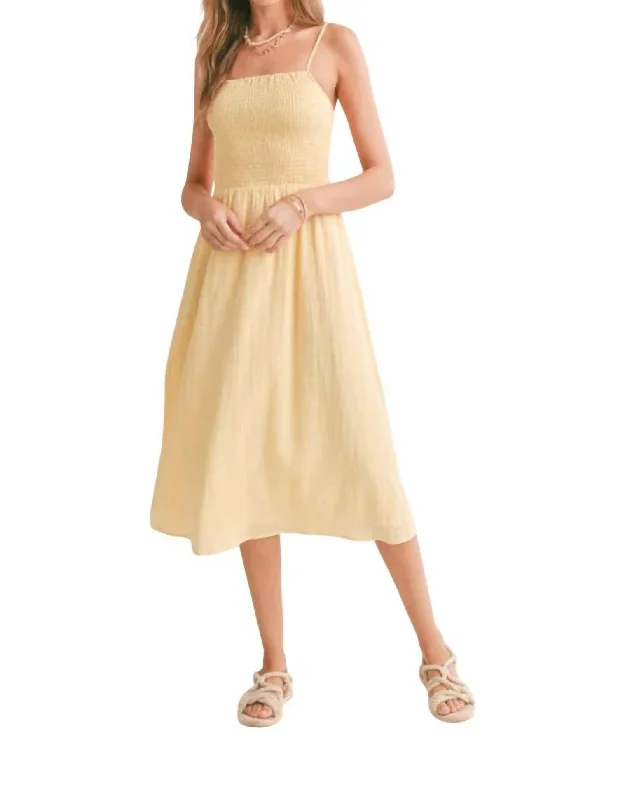 TIME-Limited Offer Bird Song Smocked Midi Dress In Lemon