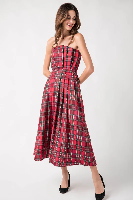 Final Sale StyleU Plaid Strapless Midi Dress