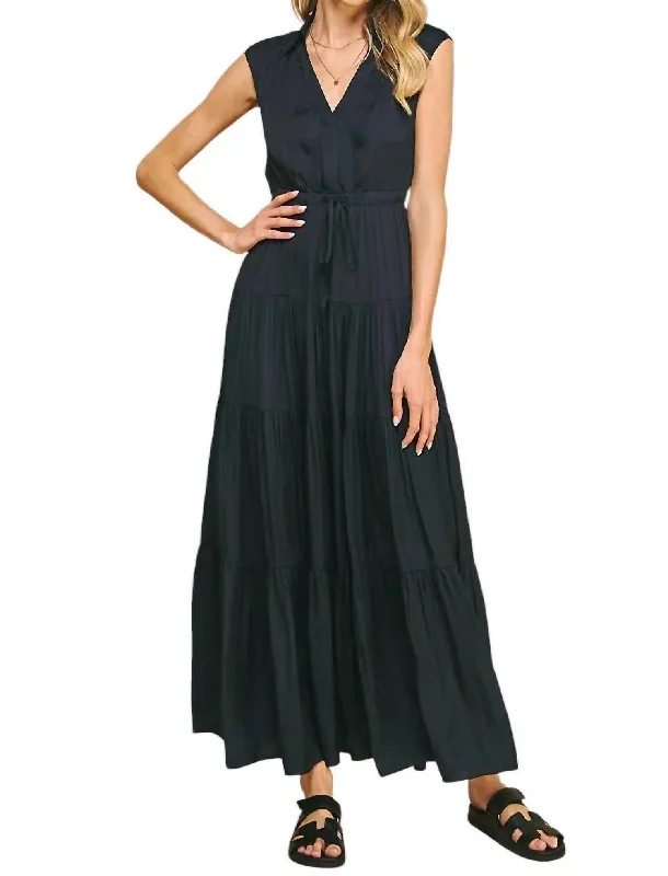 Can't Miss Sleeveless Tiered Maxi Dress In Ink