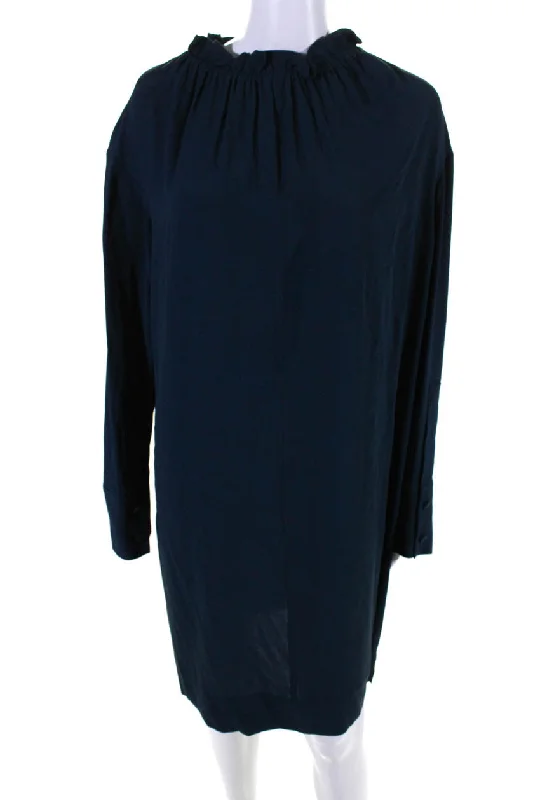 Savings Spectacular Marni Womens Dark Teal Silk Blend Ruffle Neck Long Sleeve A-Line Dress Savings Spectacular Marni Womens Dark Teal Silk Blend Ruffle Neck Long Sleeve A-Line Dress