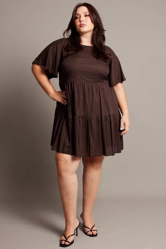Discount Days Brown Flare Sleeve Smock Minidress