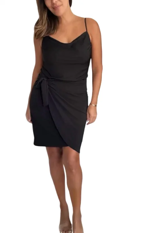 Grand Opening Sale Wrap Front Dress In Black