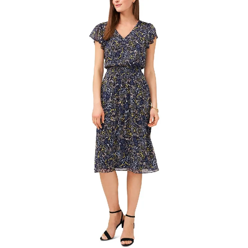 Incredible Offers Petites Womens Chiffon Floral Midi Dress