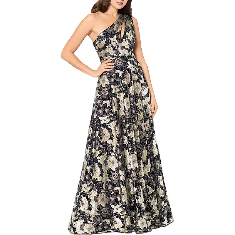 Super Deal Petites Womens Metallic One Shoulder Evening Dress