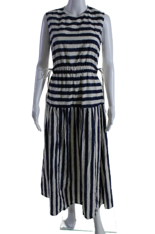 Flash Deals Emporio Sirenuse Positano Womens Pulcheria Ikat Striped Dress Blue White IT 44