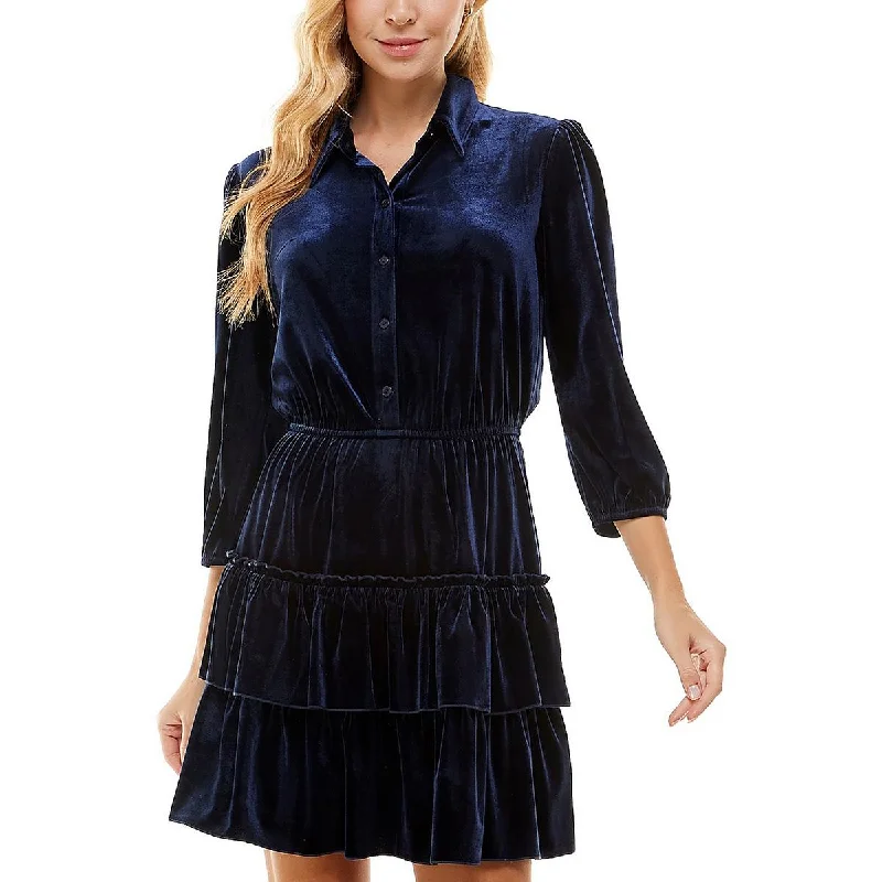 Super Deal Juniors Womens Velvet Collared Fit & Flare Dress