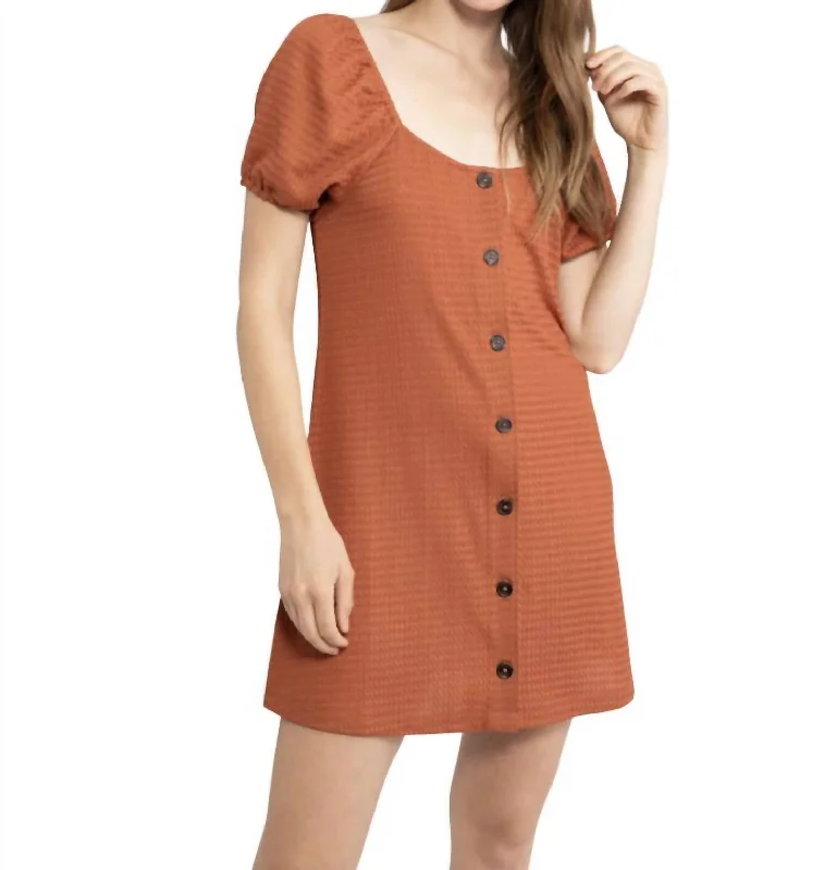 Act Fast Button Up Knit Dress In Earth