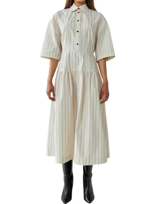 Don't Wait Striped Midi Dress In Creme Black